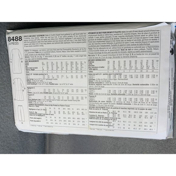 Simplicity Girls Sleepwear Sewing Pattern Size 8 10 12 14 8488 - Uncut 1990s - Picture 3 of 4